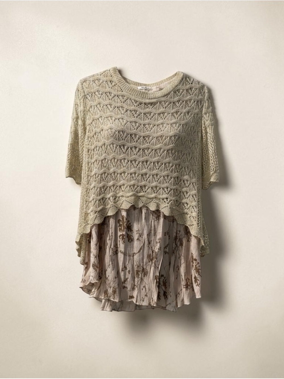 Selfie Couture Crochet Mixed Media Layered Tunic Top Floral Boho Cream [Size]